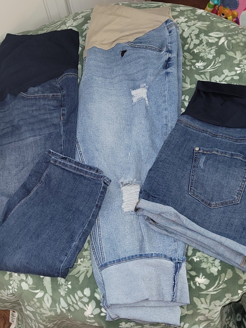 Maternity Denim Jeans/shorts Bundle- Light & Dark Blue Stretch Panels
